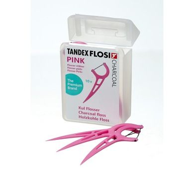 Tandex, Flosi Flosser, nicio-wykałaczki z nitką węglową, różowe, 10 szt.