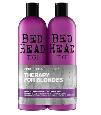 Tigi, Therapy For Blondes zestaw Bed Head Dumb Blonde Shampoo, szampon do włosów blond, 750 ml + Dumb Blonde Conditioner, odżywka do włosów blond, 750 ml