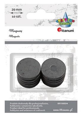 Titanum, magnesy okrągłe, czarne, 20 mm, 10 szt.