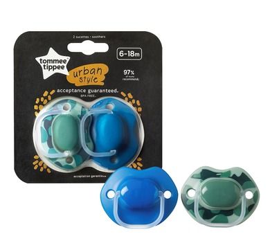 Tommee Tippee, Urban, smoczek uspokajający, niebieski, 6-18m, 2 szt.