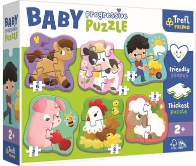 Trefl, Baby Progressive, Farma, puzzle, 2, 3, 4, 5 i 6 elementów