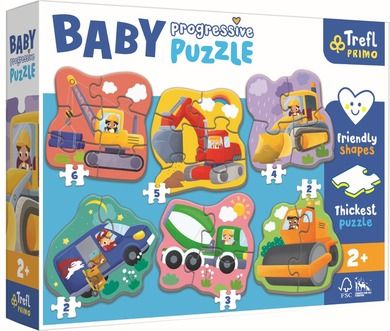 Trefl, Baby Progressive, Pojazdy, puzzle, 2, 3, 4, 5 i 6 elementów
