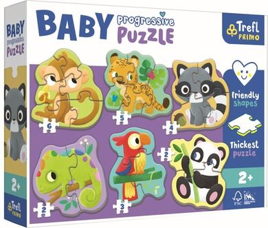 Trefl, Baby Progressive, Zwięrzęta exotic, puzzle, 2, 3, 4, 5 i 6 elementów