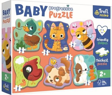 Trefl, Baby Progressive, Zwierzęta, puzzle, 2, 3, 4, 5 i 6 elementów