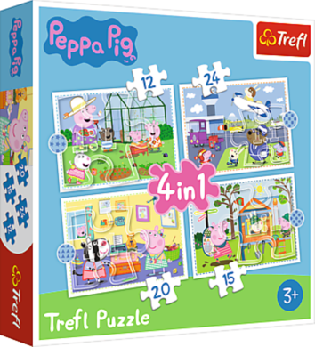 Trefl, Świnka Peppa, Wspomnienia z wakacji, 4w1, puzzle, 12, 15, 20, 24 elementy