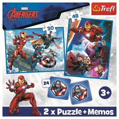 Trefl, The Avengers, Bohaterowie w akcji, puzzle 2w1 + memo