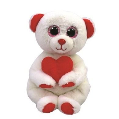 Ty Beanie Bellies, Desi, biały niedźwiedź z sercem, 15 cm