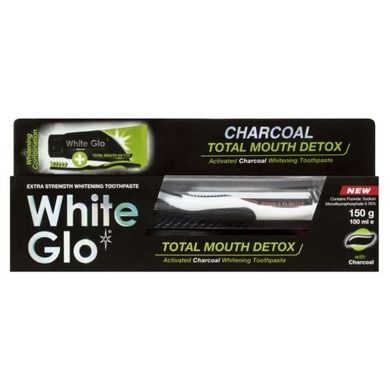 White Glo, Charcoal Total Mouth Detox, pasta do zębów z aktywnym węglem, 100 ml, zestaw ze szczoteczką