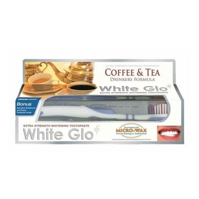 White Glo, Coffee & Tea Drinkers Formula, wybielająca pasta do zębów dla osób regularnie pijących kawę i herbatę, 100 ml + szczoteczka do zębów