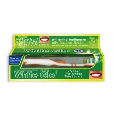 White Glo, Herbal Whitening Toothpaste, wybielająca ziołowa pasta do zębów 100 ml, zestaw ze szczoteczką