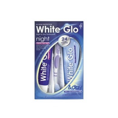 White Glo, Night & Day Whitening Toothpaste, zestaw pasta do zębów, 65 ml + żel na noc, 65, zestaw ze szczoteczką