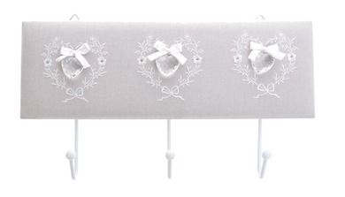 Wieszak potrójny szary z akrylowymi sercami, 36-20 cm