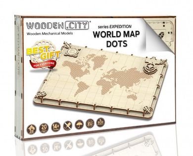 Wooden City, Expedition Series, Kropki, mapa świata, drewniane puzzle 3D
