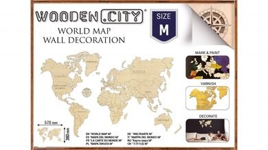 Wooden City, mapa świata, drewniana, rozmiar M, puzzle 3D