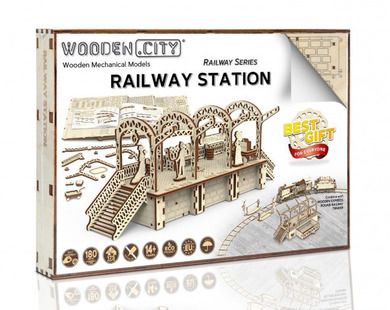 Wooden City, Stacja kolejowa, drewniane puzzle 3D