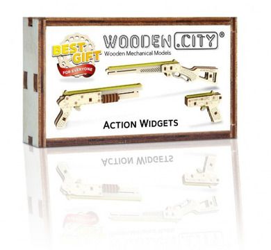 Wooden City, Widgets, pistolety, drewniane puzzle 3D
