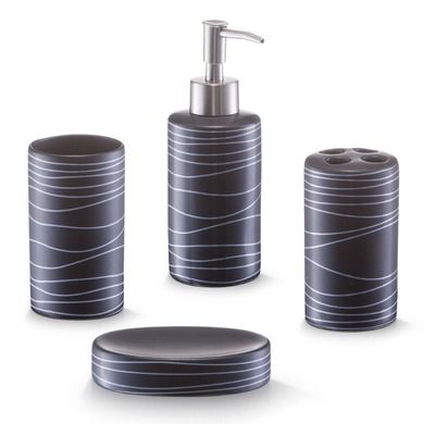 Zeller, ceramiczny zestaw akcesoriów łazienkowych, black, 4 szt.