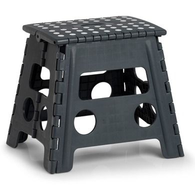 Zeller, składany stołek antypoślizgowy, 37-30-32 cm, ciemno-szary