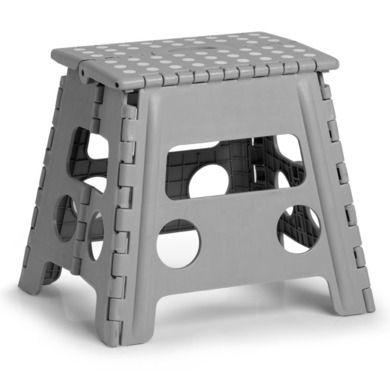 Zeller, składany stołek antypoślizgowy, 37-30-32 cm, jasno-szary