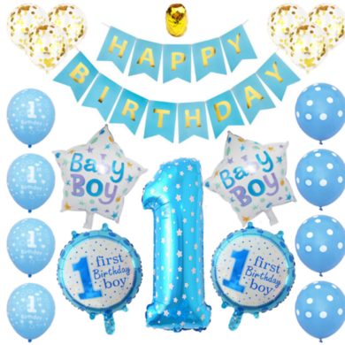 Zestaw balonów urodzinowych na roczek dla chłopca, niebieski