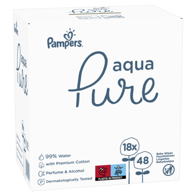 Pampers, Aqua Pure, chusteczki nawilżane, 18-48 szt.