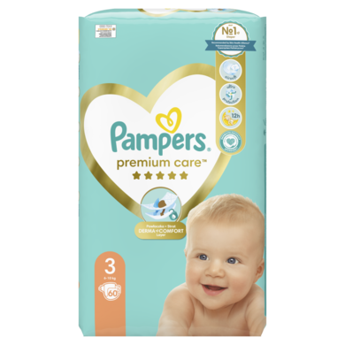 Pampers, Premium Care, pieluchy jednorazowe, rozmiar 3, 6-10 kg, 60 szt.