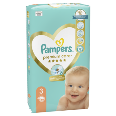 Pampers, Premium Care, pieluchy jednorazowe, rozmiar 3, 6-10 kg, 60 szt.