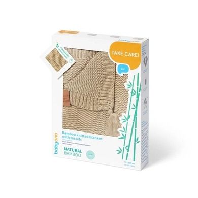 BabyOno, kocyk bambusowy z frędzlami, dzianinowy, beżowy, 75-100 cm