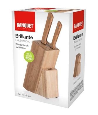 Banquet, Brillante, drewniany stojak na 5 noży + nożyczki, 22-17-9 cm