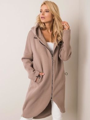 Bluza damska z kapturem, rozpinana, beżowa, Rue Paris
