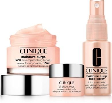Clinique, Moisture Glow-to's, zestaw: Moisture Surge, 100H Auto-Replenishing Hydrator, 50 ml + Moisture Surge, All About Eyes, 5 ml + Moisture Surge, Face Spray, 30 ml
