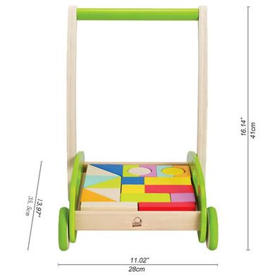 Hape, Wózek z klockami, pchacz, zabawka drewniana