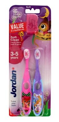 Jordan, DUO Soft Clean, szczoteczka do zębów dla dzieci 3-5 lat, miękka, 2 szt.
