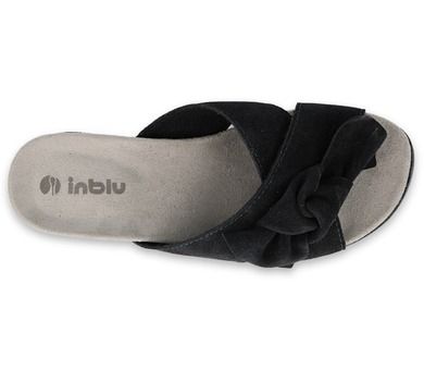 Klapki damskie, skórzane, czarne, kokarda, Inblu