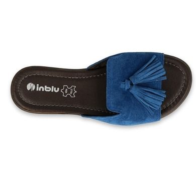 Klapki damskie, skórzane, niebieskie, Inblu