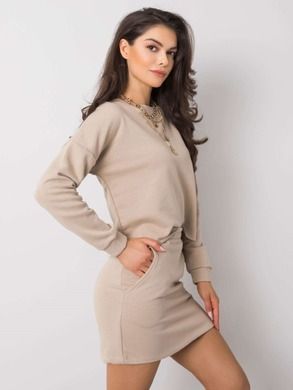 Komplet damski, Bluza, Spódnica, beżowy, Rue Paris
