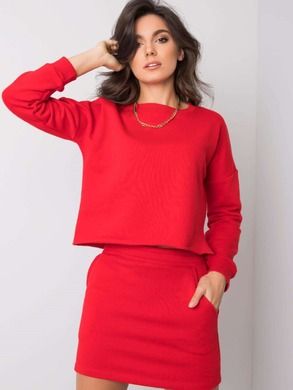 Komplet damski, Bluza, Spódnica, czerwony, Rue Paris