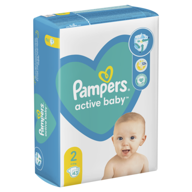 Pampers, Active Baby, pieluchy jednorazowe, rozmiar 2, 4-8 kg, 43 szt.