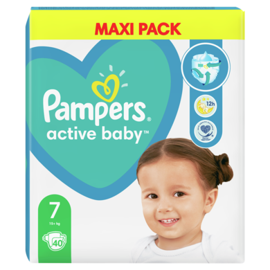 Pampers, Active Baby, pieluchy jednorazowe, rozmiar 7, 15+ kg, 40 szt.