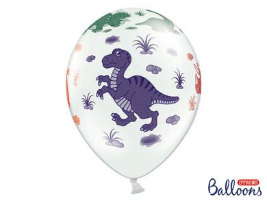 PartyDeco, balony lateksowe, dinozaury, białe, 30 cm, 6 szt.