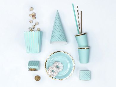 PartyDeco, ozdobne pudełka na popcorn, paski, jasno-niebieski, 6 szt.