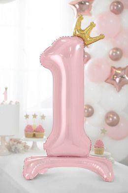 PartyDeco, stojący balon foliowy, cyfra "1", 84 cm, jasny różowy, 1 szt.