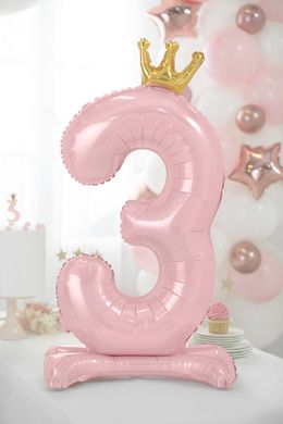 PartyDeco, stojący balon foliowy, cyfra "3", 84 cm, jasny różowy, 1 szt.