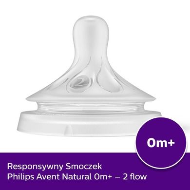 Philips Avent, Responsywne Smoczki Natural, smoczek do butelki, 0m+, 2 szt.