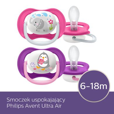 Philips Avent, Ultra Air, girl, smoczek uspokajający, 6-18m, 2 szt.