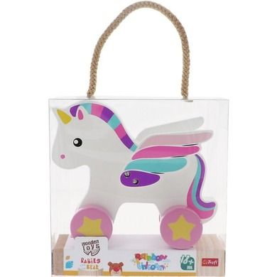 Trefl, Bobaski i Miś, Rainbow Unicorn, drewniany jednorożec na sznurku