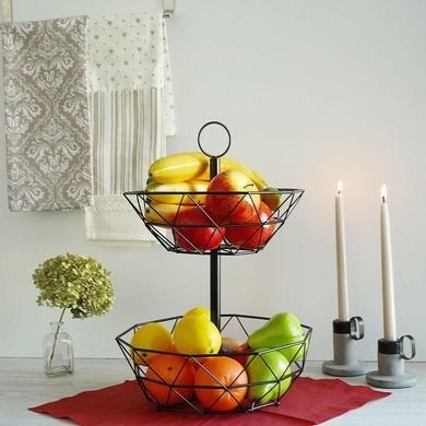 Vilde, koszyk na owoce i warzywa, metalowy, czarny, 2-poziomowy loft, 43 cm