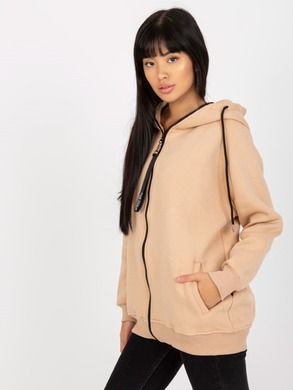 Bluza damska z kapturem, rozpinana, beżowa, Rue Paris