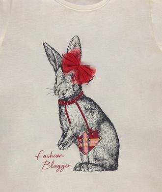 Bluzka dziewczęca z długim rękawem, biała, królik, Königsmuhle