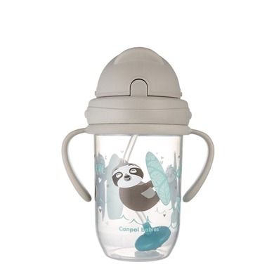 Canpol babies, Exotic Animals, kubek niekapek z rurką i odważnikiem, szary, 270 ml